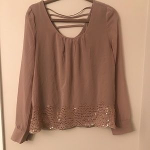 Blue Pepper Tan Blouse with Sequins